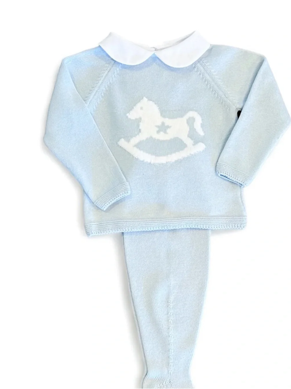 Light Blue Knit Kids Sweater with White Peter Pan Collar